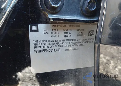 2013 Chevrolet Volt z USA, uszkodzony, nr VIN 1G1RH6E44DU138369